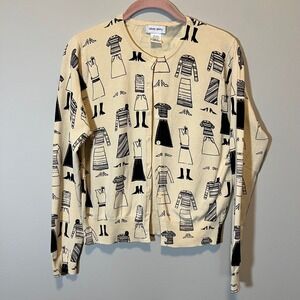 Oliver Perry Silk Blend‎ Novelty Fashion Print Cardigan Cream Black Women's M